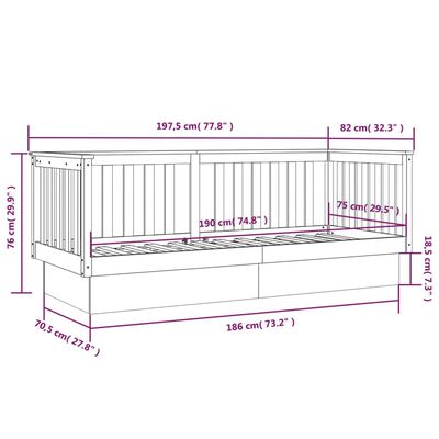 vidaXL Dagseng svart 75x190 cm heltre furu