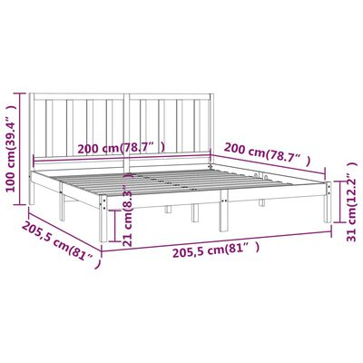 vidaXL Sengeramme svart heltre furu 200x200 cm