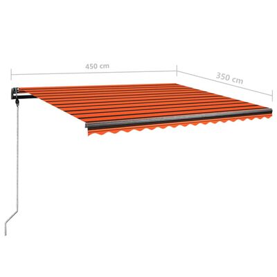 vidaXL Manuell uttrekkbar markise med LED 450x350 cm oransje og brun