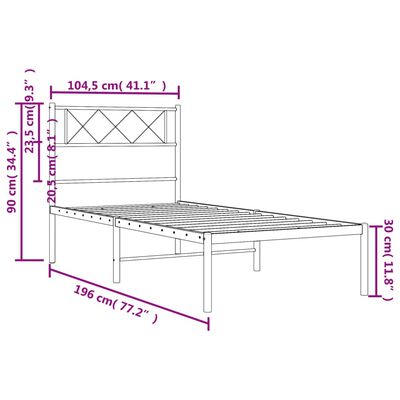 vidaXL Sengeramme i metall med hodegavl svart 100x190 cm