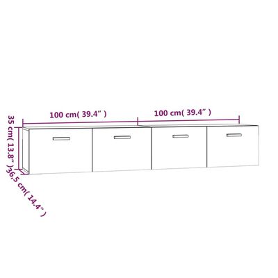 vidaXL Veggskap 2 stk høyglans hvit 100x36,5x35 cm konstruert tre