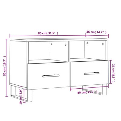 vidaXL TV-benk svart 80x36x50 cm konstruert tre