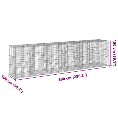 vidaXL Gabionkurv med deksel 600x100x150 cm galvanisert jern