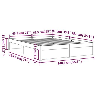 vidaXL Sengeramme svart heltre 135x190 cm Double