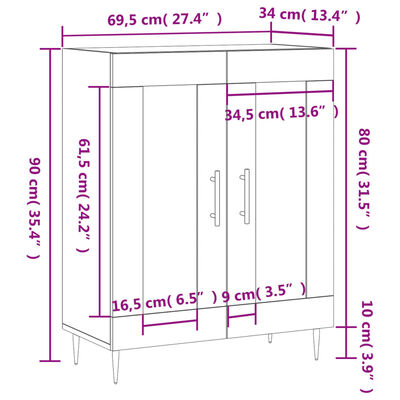 vidaXL Skjenk hvit 69,5x34x90 cm konstruert tre