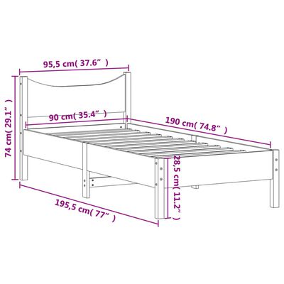 vidaXL Sengeramme uten madrass voksbrun 90x190 cm heltre furu