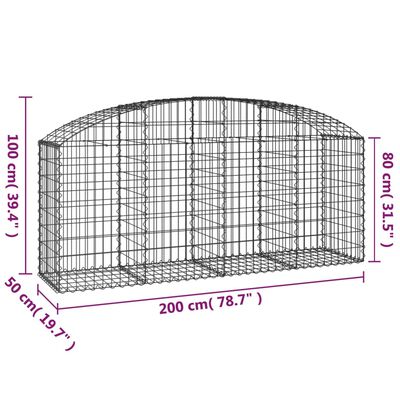 vidaXL Gabionkurv buet 200x50x80/100 cm galvanisert jern