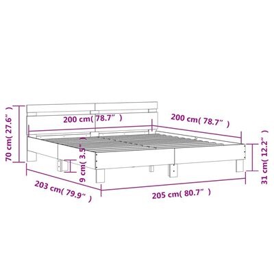 vidaXL Sengeramme med hodegavl sonoma eik 200x200 cm konstruert tre