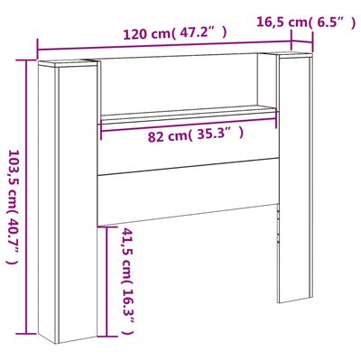 vidaXL Hodegavl skap med LED røkt eik 120x16,5x103,5 cm