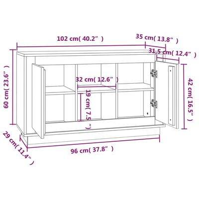 vidaXL Skjenk grå sonoma 102x35x60 cm konstruert tre