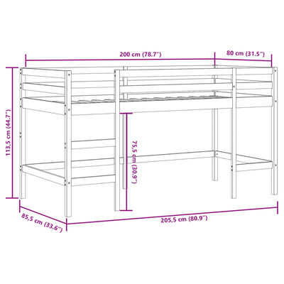 vidaXL Køyeseng for barn med stige hvit 80x200 cm heltre furu