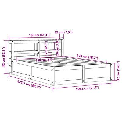 vidaXL Sengeramme med hodegavl 150x200 cm heltre furu