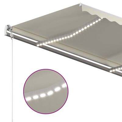 vidaXL Manuell uttrekkbar markise med LED 3x2,5 m kremhvit