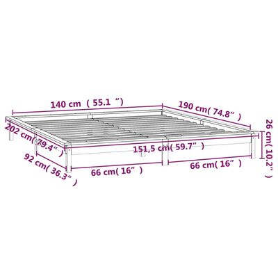 vidaXL Sengeramme med LED 140x190 cm heltre