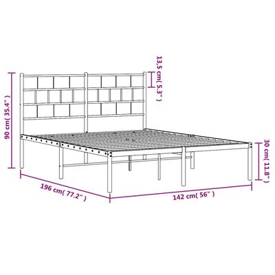 vidaXL Sengeramme i metall med hodegavl svart 135x190 cm