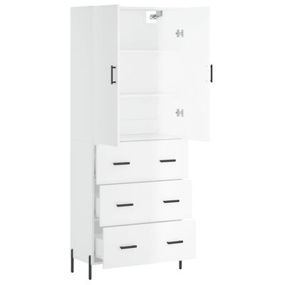 vidaXL Highboard høyglans hvit 69,5x34x180 cm konstruert tre