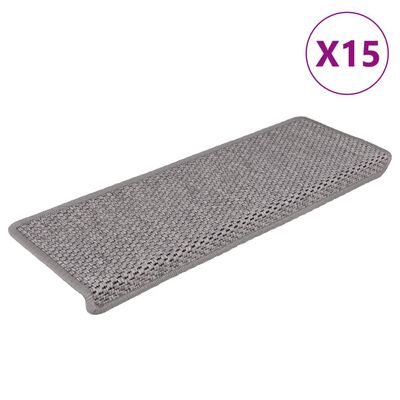 vidaXL Selvklebende trappematter sisal-utseende 15 stk 65x21x4 cm sølv