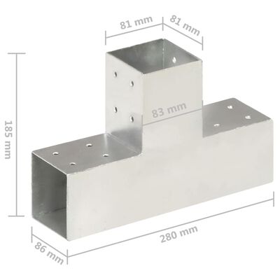 vidaXL Stolpesko 4 stk T-form galvanisert metall 81x81 mm