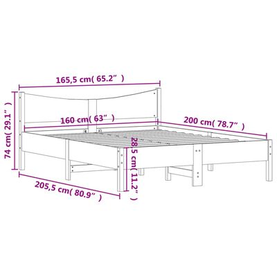 vidaXL Sengeramme uten madrass hvit 160x200 cm heltre furu