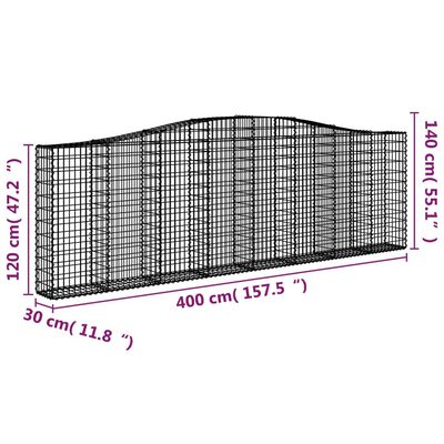 vidaXL Gabionkurver buede 7 stk 400x30x120/140 cm galvanisert jern