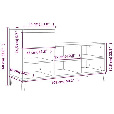 vidaXL Skoskap høyglans hvit 102x36x60 cm konstruert tre