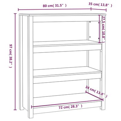 vidaXL Bokhylle 80x35x97 cm heltre furu