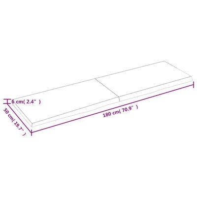 vidaXL Benkeplate til bad mørkebrun 180x50x(2-6) cm behandlet heltre