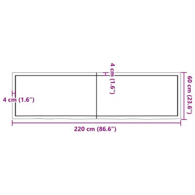 vidaXL Vegghylle 220x60x(2-6) cm ubehandlet heltre eik