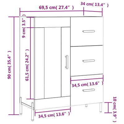 vidaXL Skjenk sonoma eik 69,5x34x90 cm konstruert tre