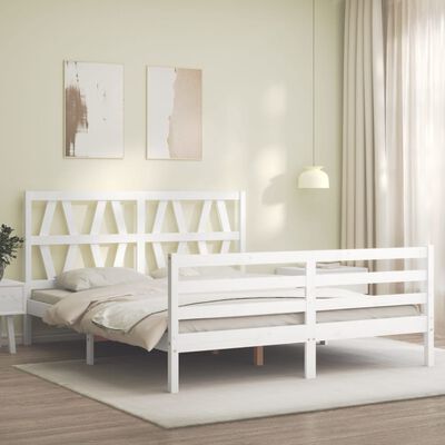 vidaXL Sengeramme med hodegavl hvit 5FT King Size heltre