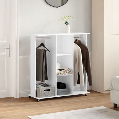 vidaXL Garderobe med hjul hvit 102x38x110 cm konstruert tre