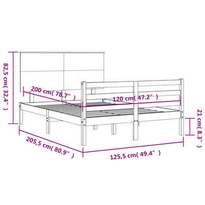 vidaXL Sengeramme med hodegavl hvit 120x200 cm heltre