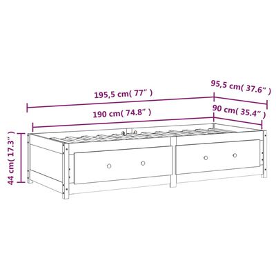 vidaXL Dagseng 90x190 cm Single heltre furu