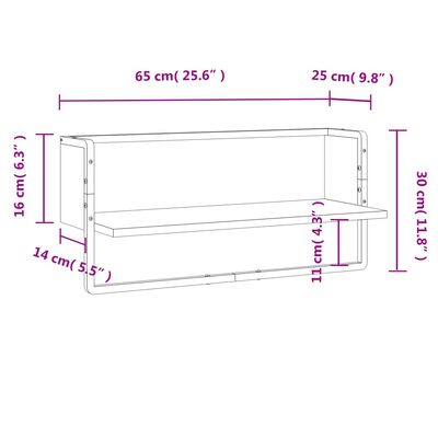 vidaXL Vegghylle med stang brun eik 65x25x30 cm