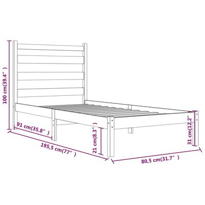 vidaXL Sengeramme svart heltre furu 75x190 cm Small Single