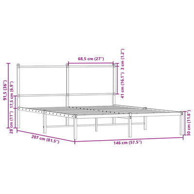 vidaXL Sengeramme i metall uten madrass brun eik 140x200 cm