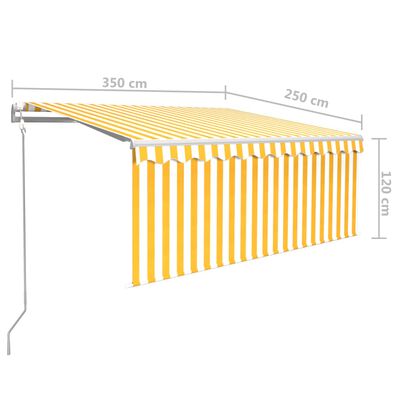 vidaXL Automatisk uttrekkbar markise med rullegardin 3,5x2,5m gul hvit