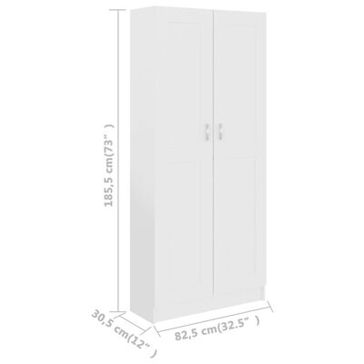 vidaXL Bokhylle hvit 82,5x30,5x185,5 cm konstruert tre