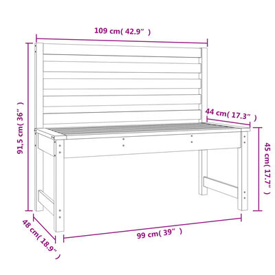 vidaXL Hagebenk 109 cm heltre furu