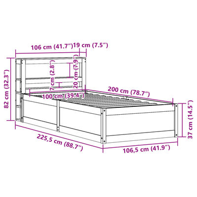 vidaXL Sengeramme med hodegavl hvit 100x200 cm heltre furu