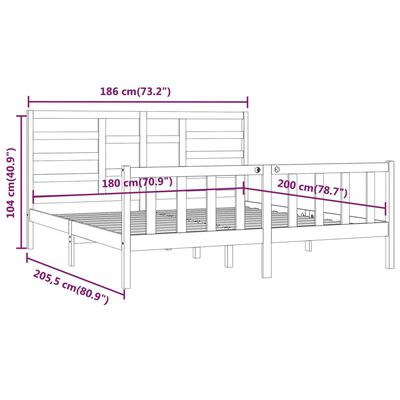 vidaXL Sengeramme hvit heltre 180x200 cm Super King