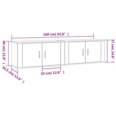 vidaXL Vegghengte TV-benker 2 stk betonggrå 80x34,5x40 cm