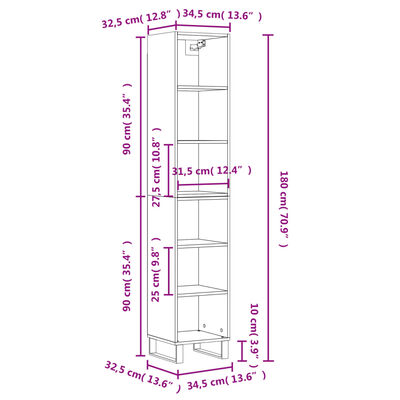 vidaXL Highboard betonggrå 34,5x32,5x180 cm konstruert tre