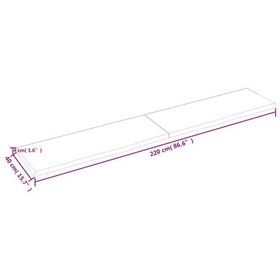 vidaXL Benkeplate til bad mørkebrun 220x40x(2-4) cm behandlet heltre