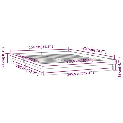 vidaXL LED-sengeramme voksbrun 150x200 cm heltre furu