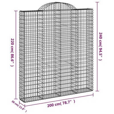 vidaXL Gabionkurv buet 200x30x220/240 cm galvanisert jern