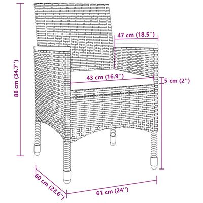 vidaXL Hagespisegruppe med puter 3 deler polyrotting og glass