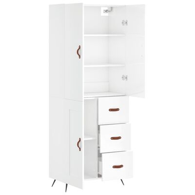 vidaXL Highboard høyglans hvit 69,5x34x180 cm konstruert tre