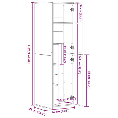 vidaXL Highboard hvit 60x35x180 cm konstruert tre