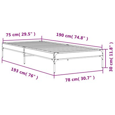 vidaXL Sengeramme røkt eik 75x190 cm konstruert tre og metall